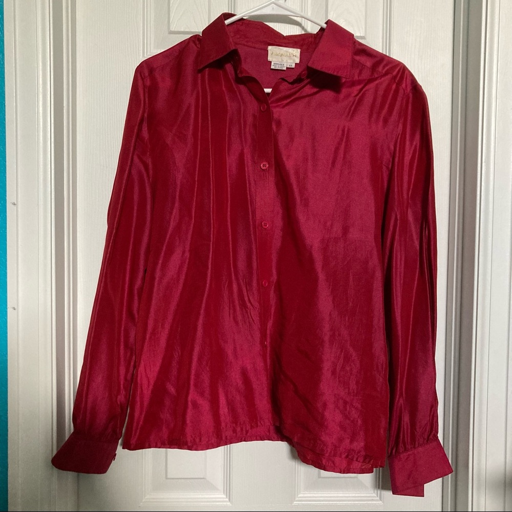 Shiny Red Silk Button Up Blouse